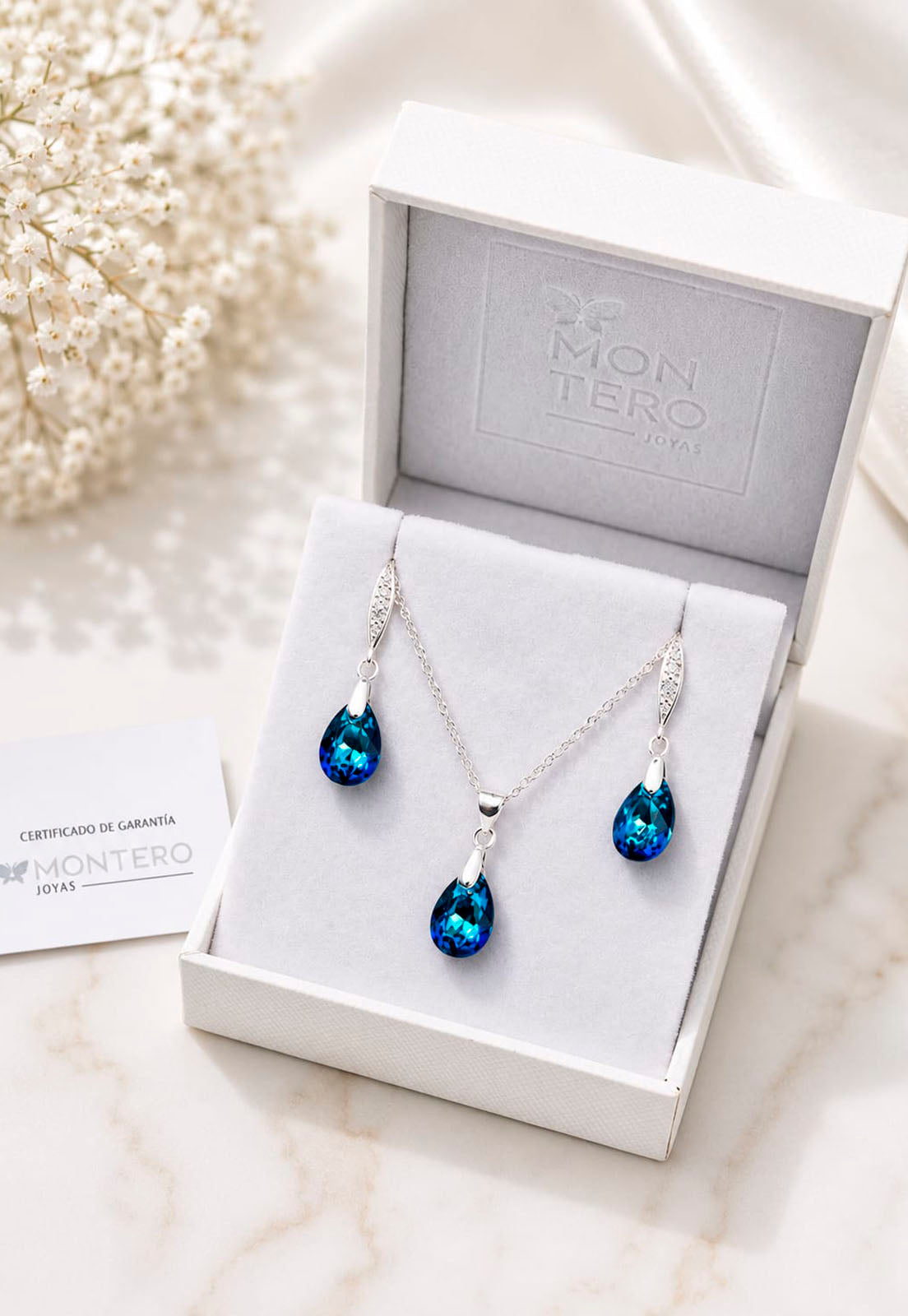 Conjunto Milan Plata 925 Cristal Swarovski®  Bermuda Blue