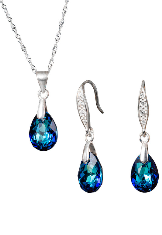 Conjunto Milan Plata 925 Cristal Genuino Bermuda Blue