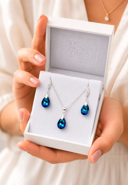Conjunto Milan Plata 925 Cristal Swarovski®  Bermuda Blue