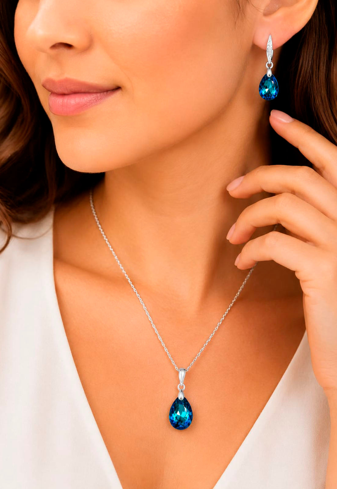Conjunto Milan Plata 925 Cristal Swarovski®  Bermuda Blue