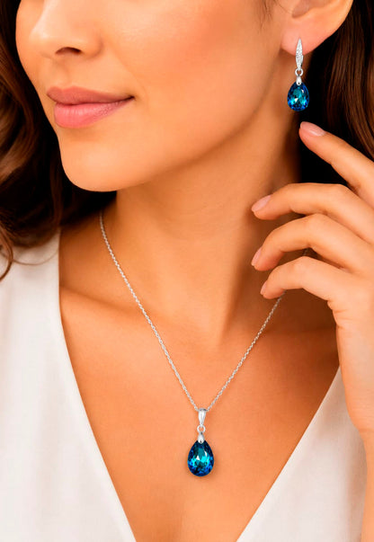 Conjunto Milan Plata 925 Cristal Swarovski®  Bermuda Blue