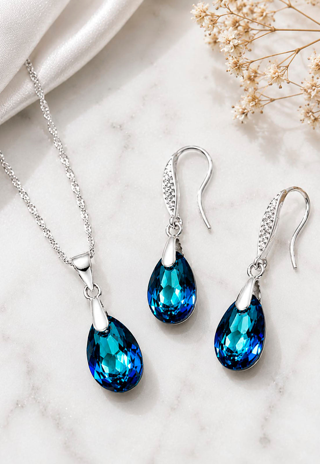 Conjunto Milan Plata 925 Cristal Swarovski®  Bermuda Blue