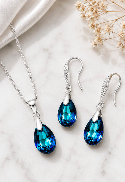 Conjunto Milan Plata 925 Cristal Swarovski®  Bermuda Blue