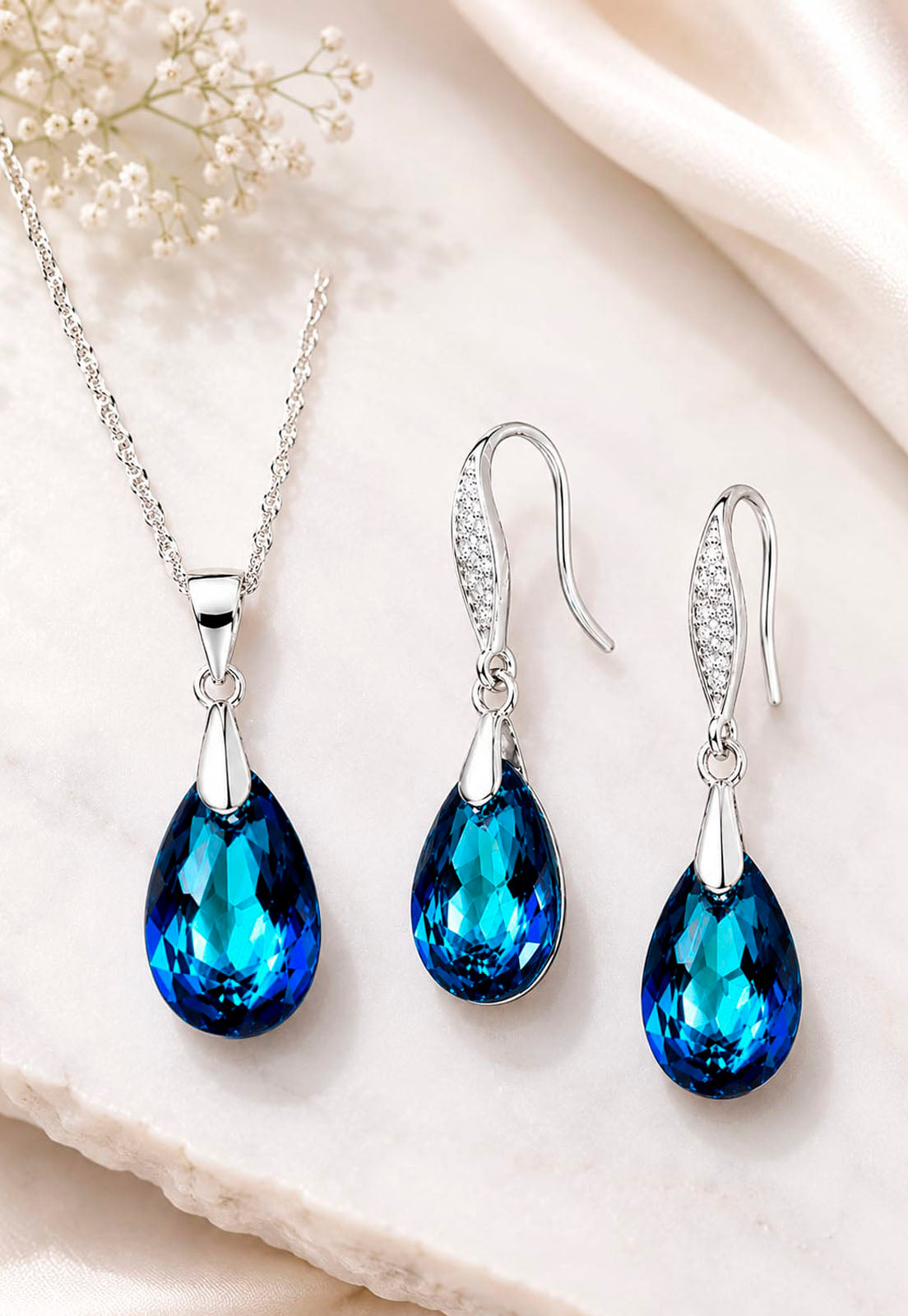 Conjunto Milan Plata 925 Cristal Swarovski®  Bermuda Blue