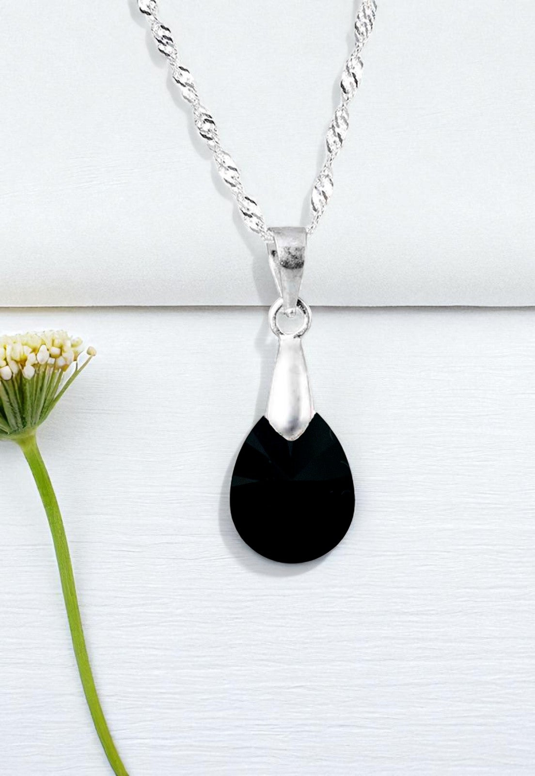 Collar Encanto Plata 925 Cristal Genuino Jet