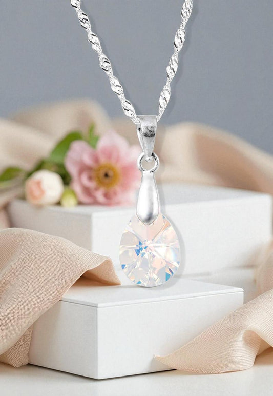 Collar Encanto Plata 925 Cristal Genuino Aurora Boreal