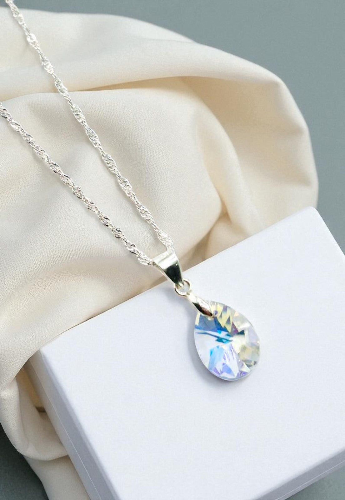 Collar Encanto Plata 925 Cristal Genuino Aurora Boreal