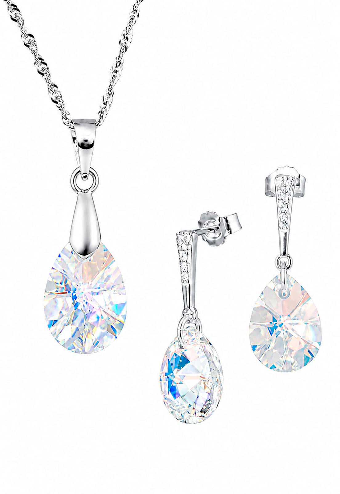 Conjunto Encanto Plata 925 Cristal Swarovski® Aurora Boreal