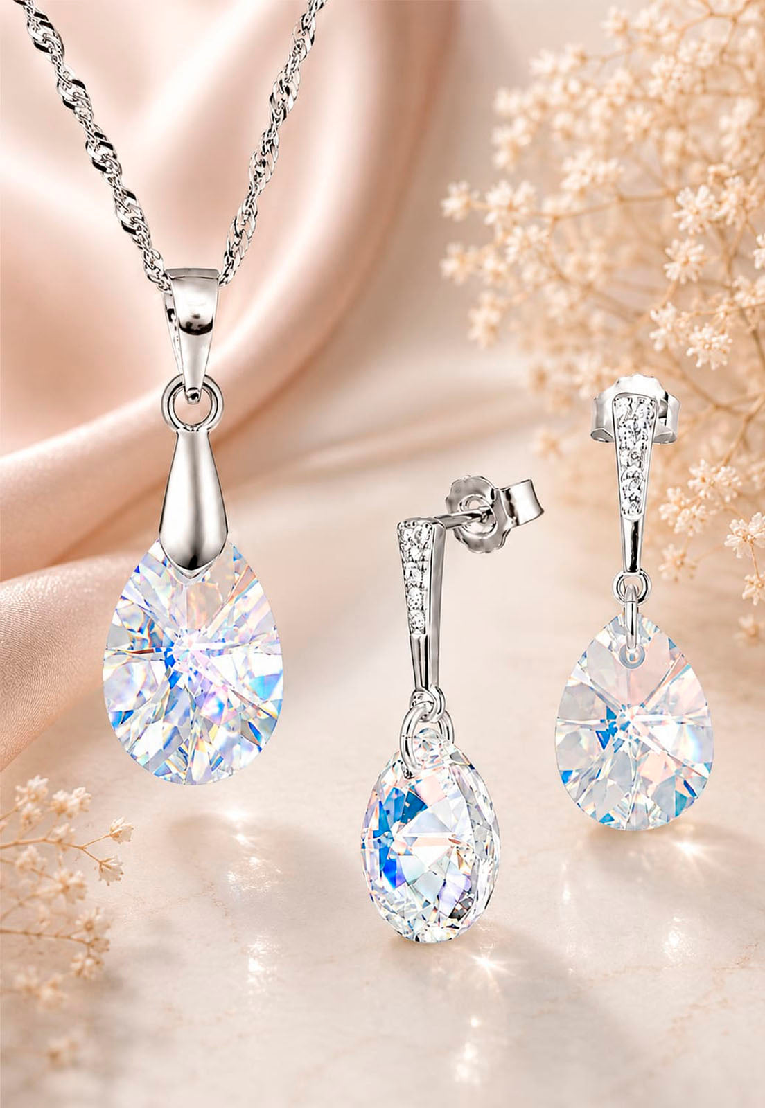 Conjunto Encanto Plata 925 Cristal Swarovski® Aurora Boreal