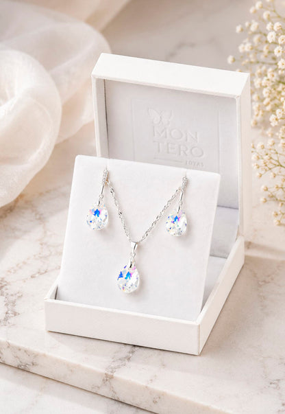 Conjunto Encanto Plata 925 Cristal Swarovski® Aurora Boreal