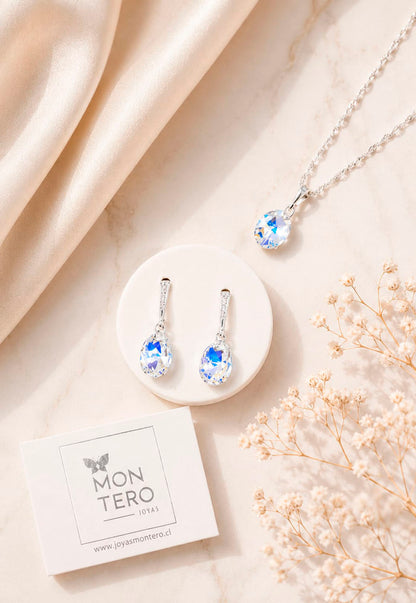 Conjunto Encanto Plata 925 Cristal Swarovski® Aurora Boreal