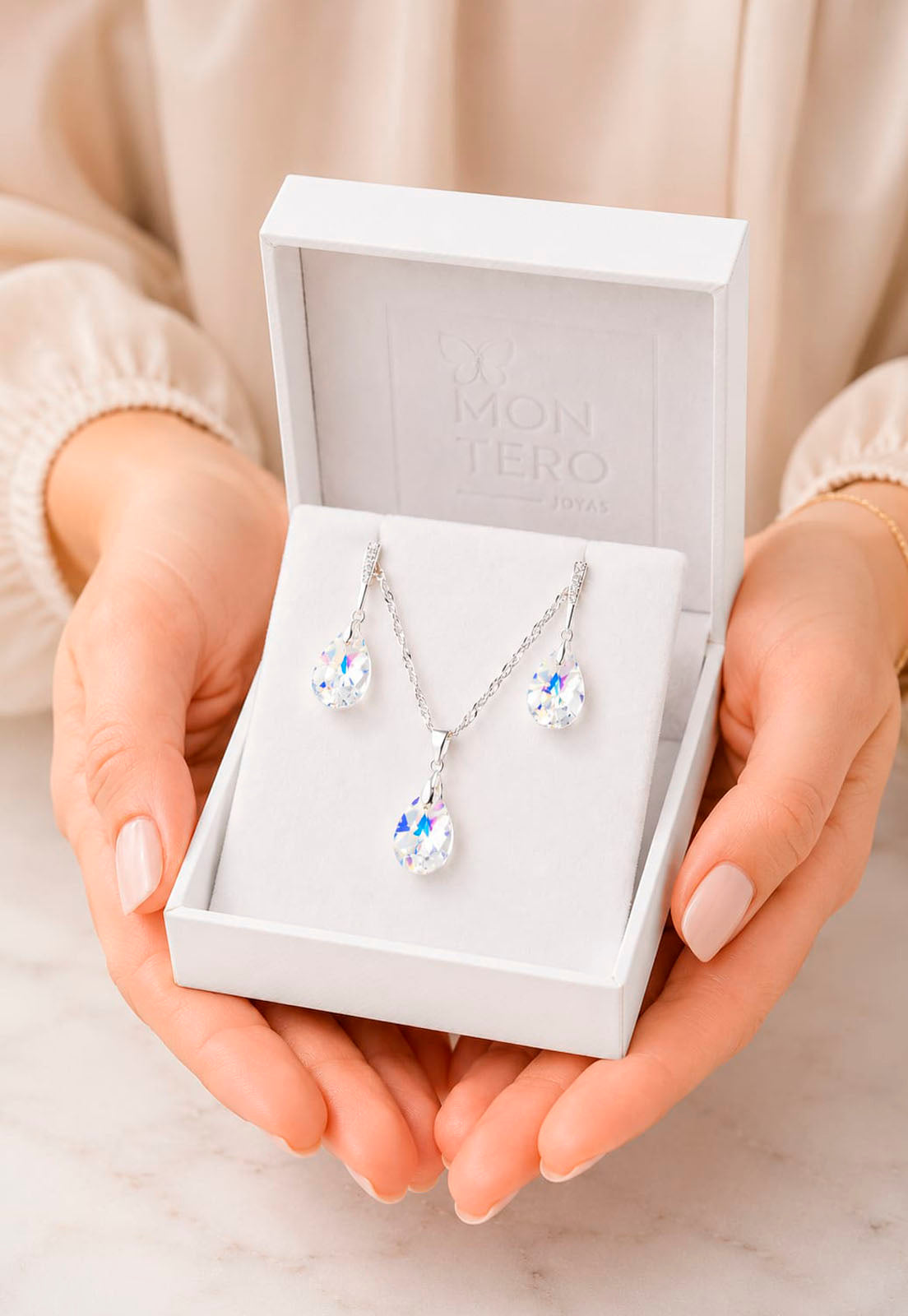 Conjunto Encanto Plata 925 Cristal Swarovski® Aurora Boreal