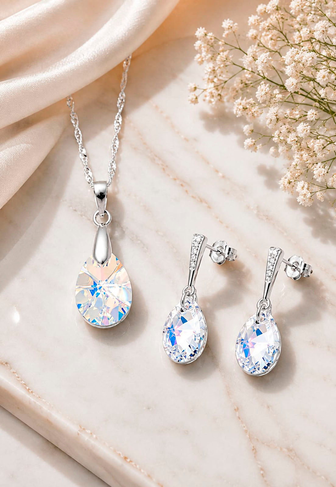 Conjunto Encanto Plata 925 Cristal Swarovski® Aurora Boreal