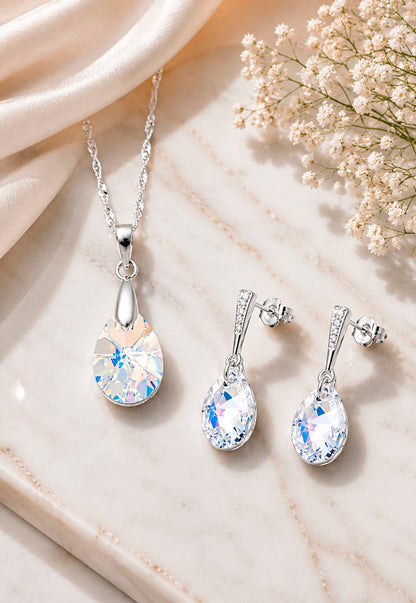 Conjunto Encanto Plata 925 Cristal Swarovski® Aurora Boreal