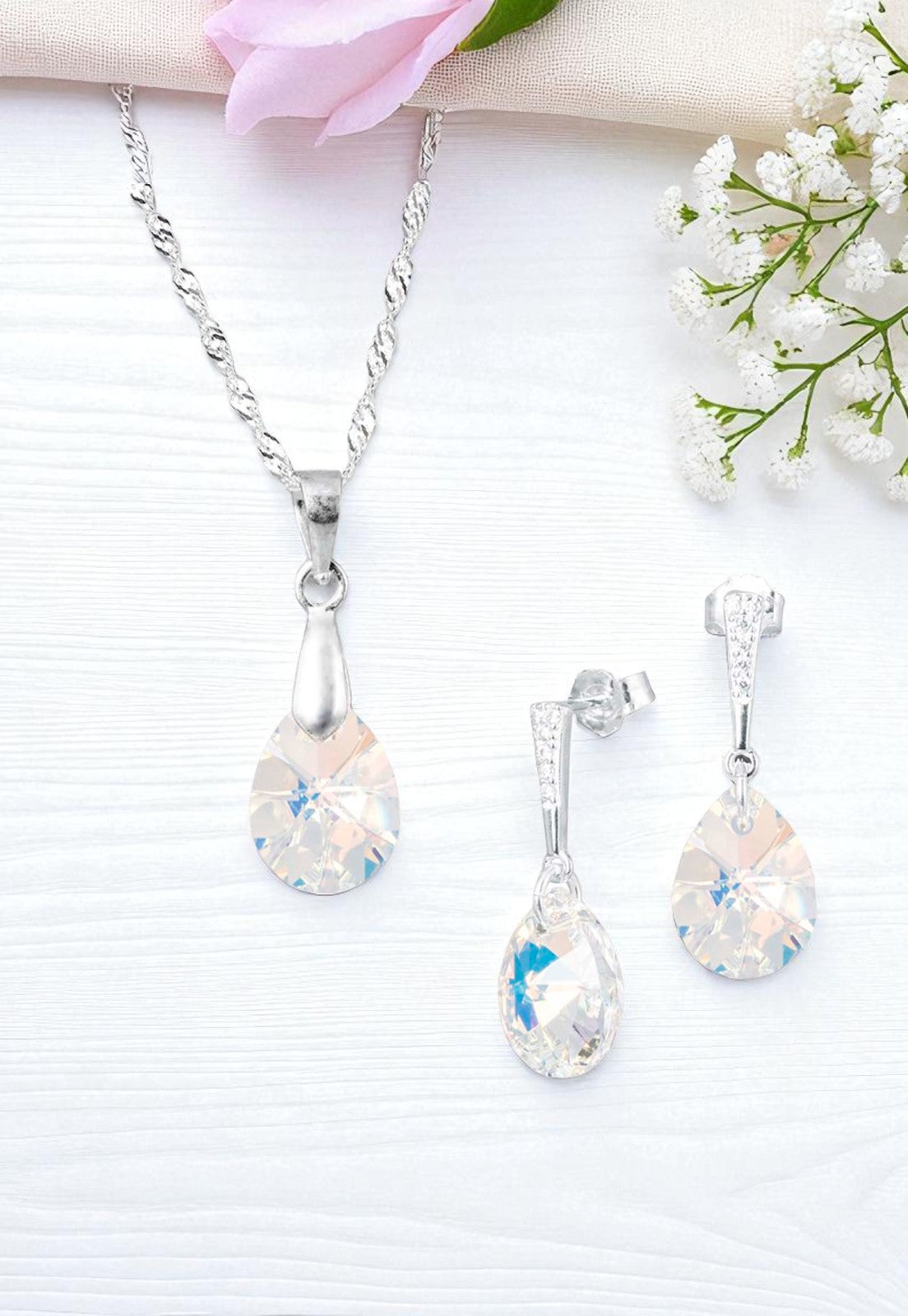 Conjunto Encanto Plata 925 Cristal Genuino Aurora Boreal