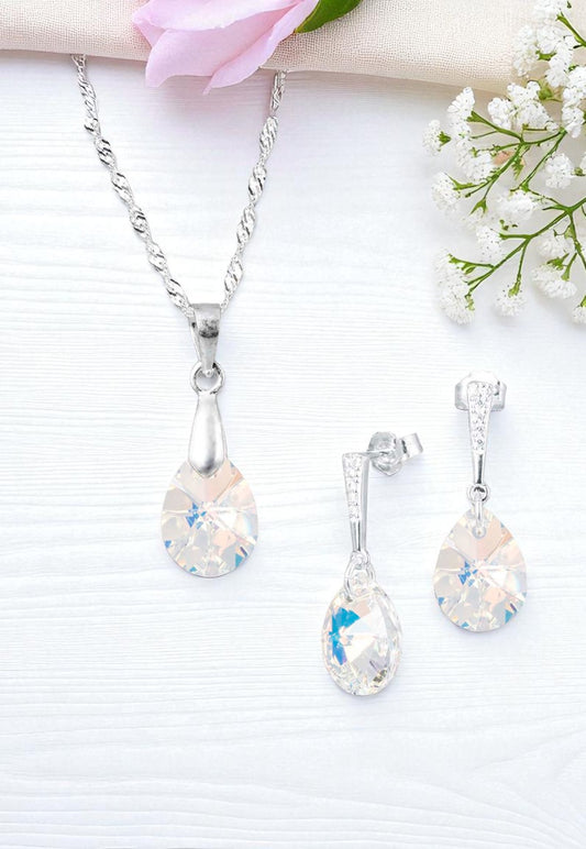 Conjunto Encanto Plata 925 Cristal Genuino Aurora Boreal