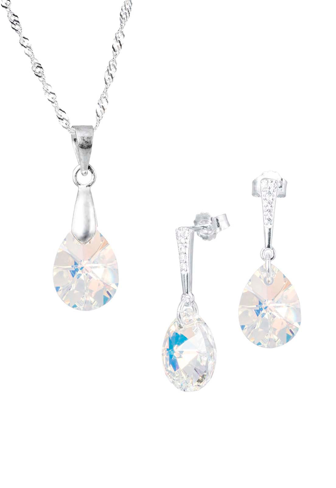 Conjunto Encanto Plata 925 Cristal Genuino Aurora Boreal