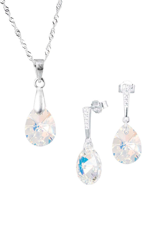 Conjunto Encanto Plata 925 Cristal Genuino Aurora Boreal