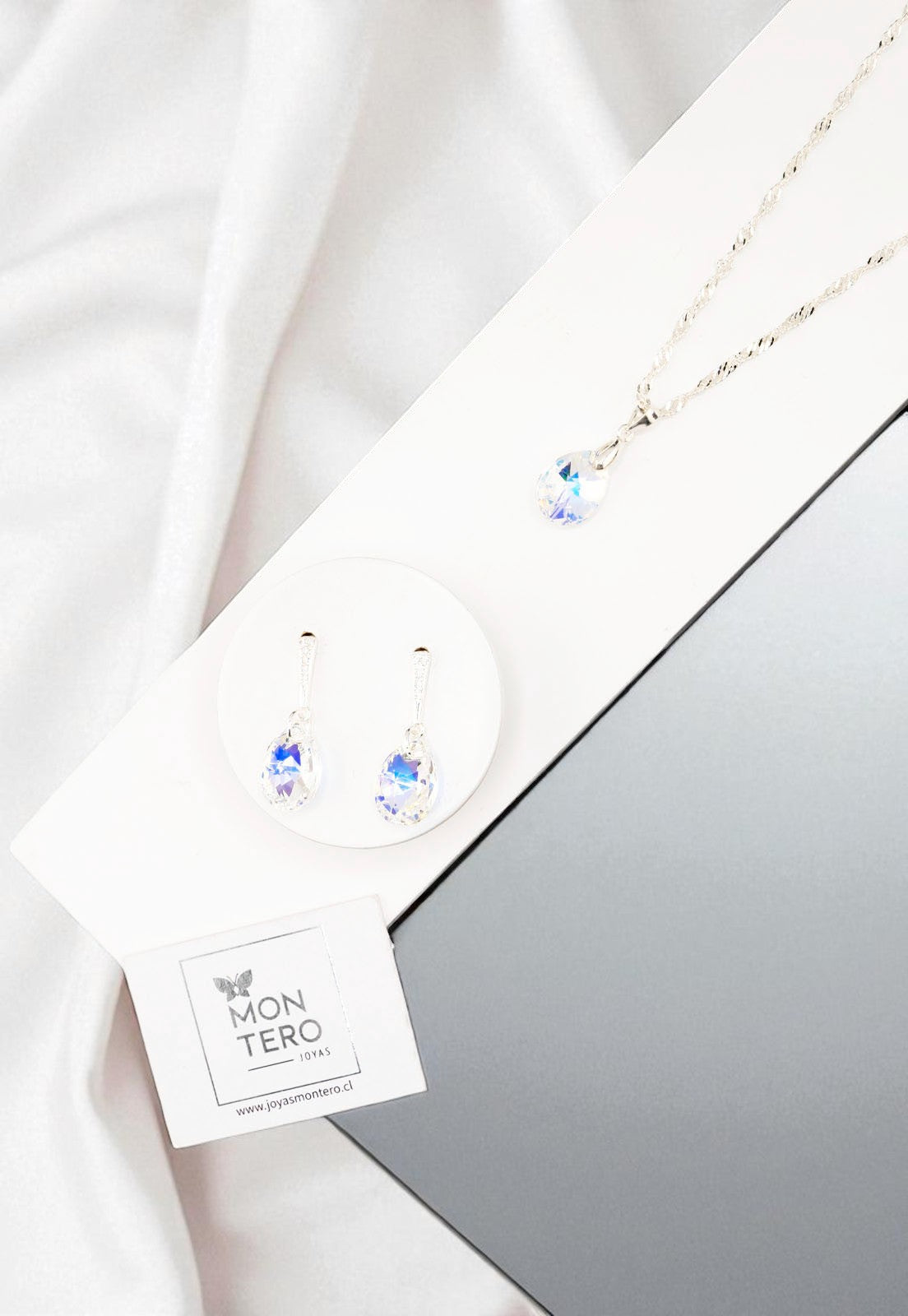 Conjunto Encanto Plata 925 Cristal Genuino Aurora Boreal