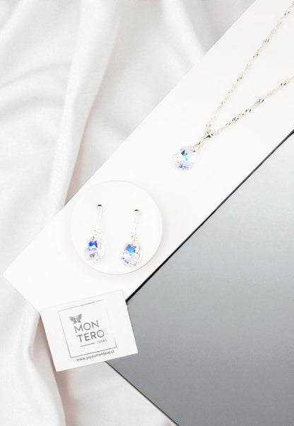 Conjunto Encanto Plata 925 Cristal Genuino Aurora Boreal