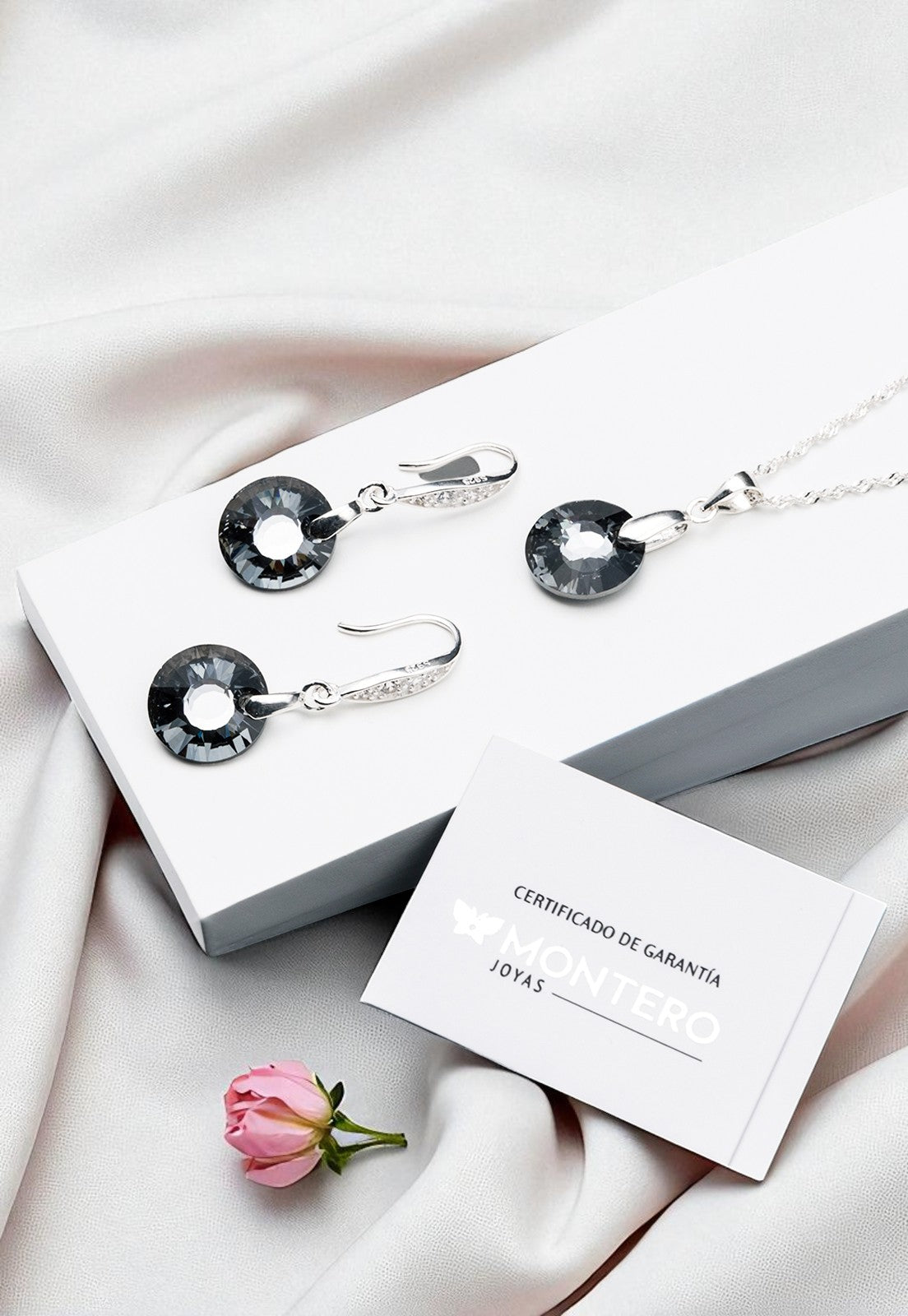 Conjunto Enigma Plata 925 Cristal Genuino Silver Night