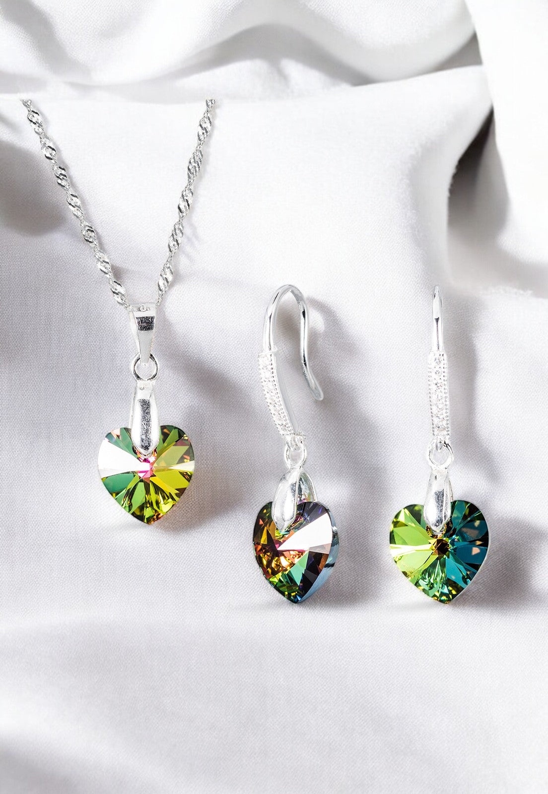 Conjunto Romance Plata 925 Cristal Genuino Vitral Medium