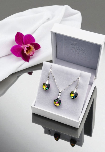 Conjunto Romance Plata 925 Cristal Genuino Vitral Medium