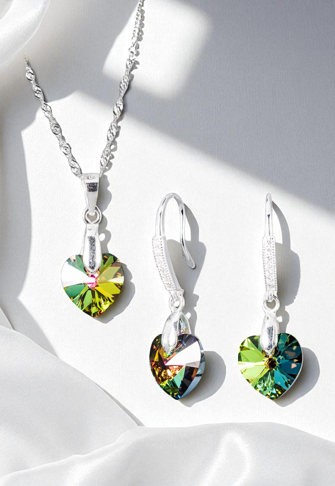 Conjunto Romance Plata 925 Cristal Genuino Vitral Medium