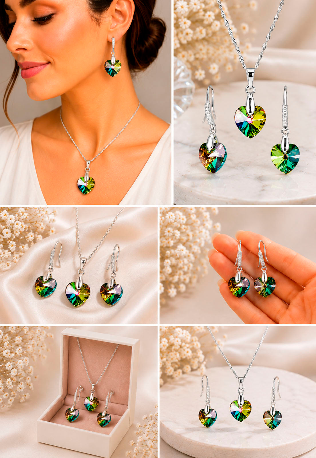 Conjunto Romance Plata 925 Cristal Swarovski® Vitral Medium