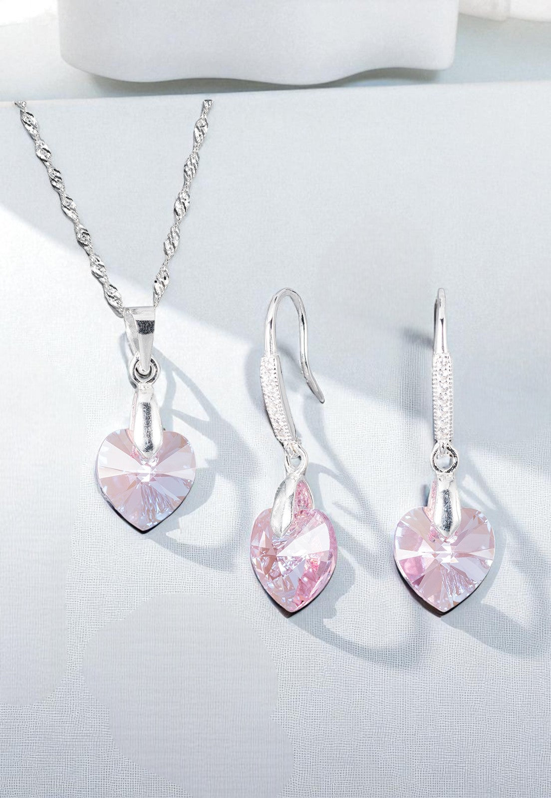 Conjunto Romance Plata 925 Cristal Genuino Light Rose