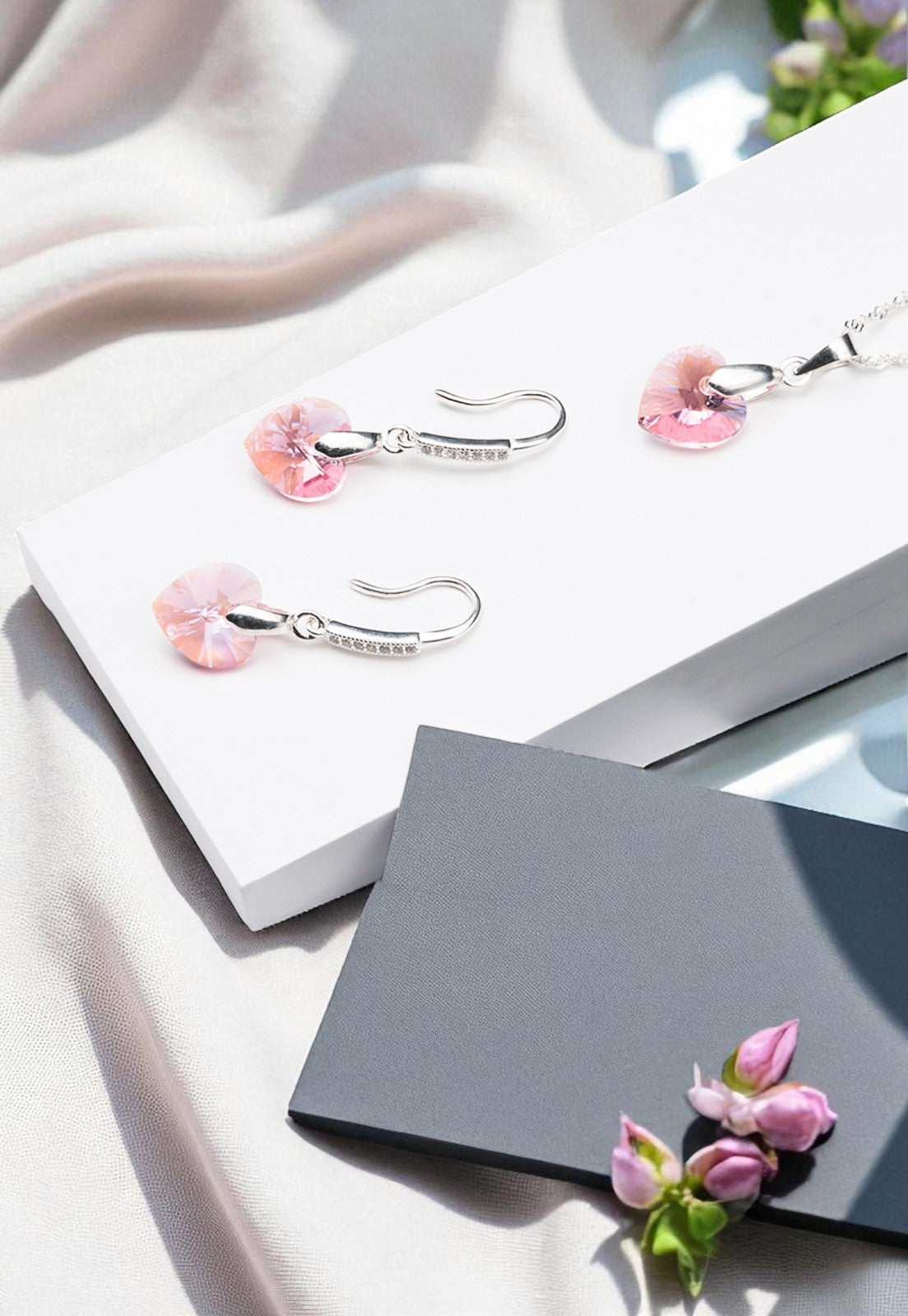 Conjunto Romance Plata 925 Cristal Genuino Light Rose