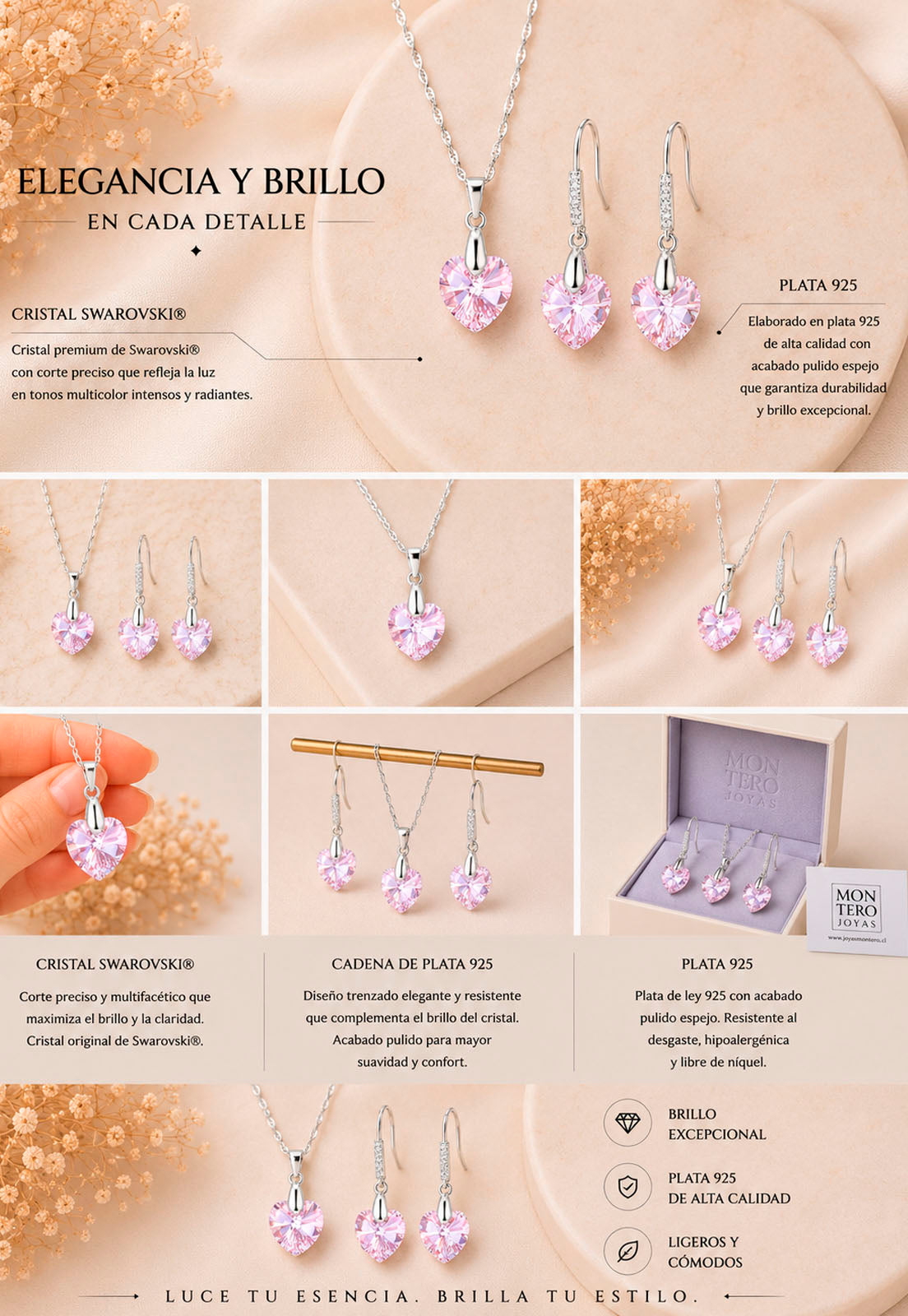 Conjunto Romance Plata 925 Cristal Swarovski® Light Rose