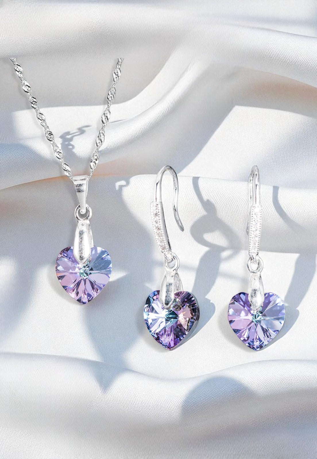 Conjunto Romance Plata 925 Cristal Genuino Vitral Light