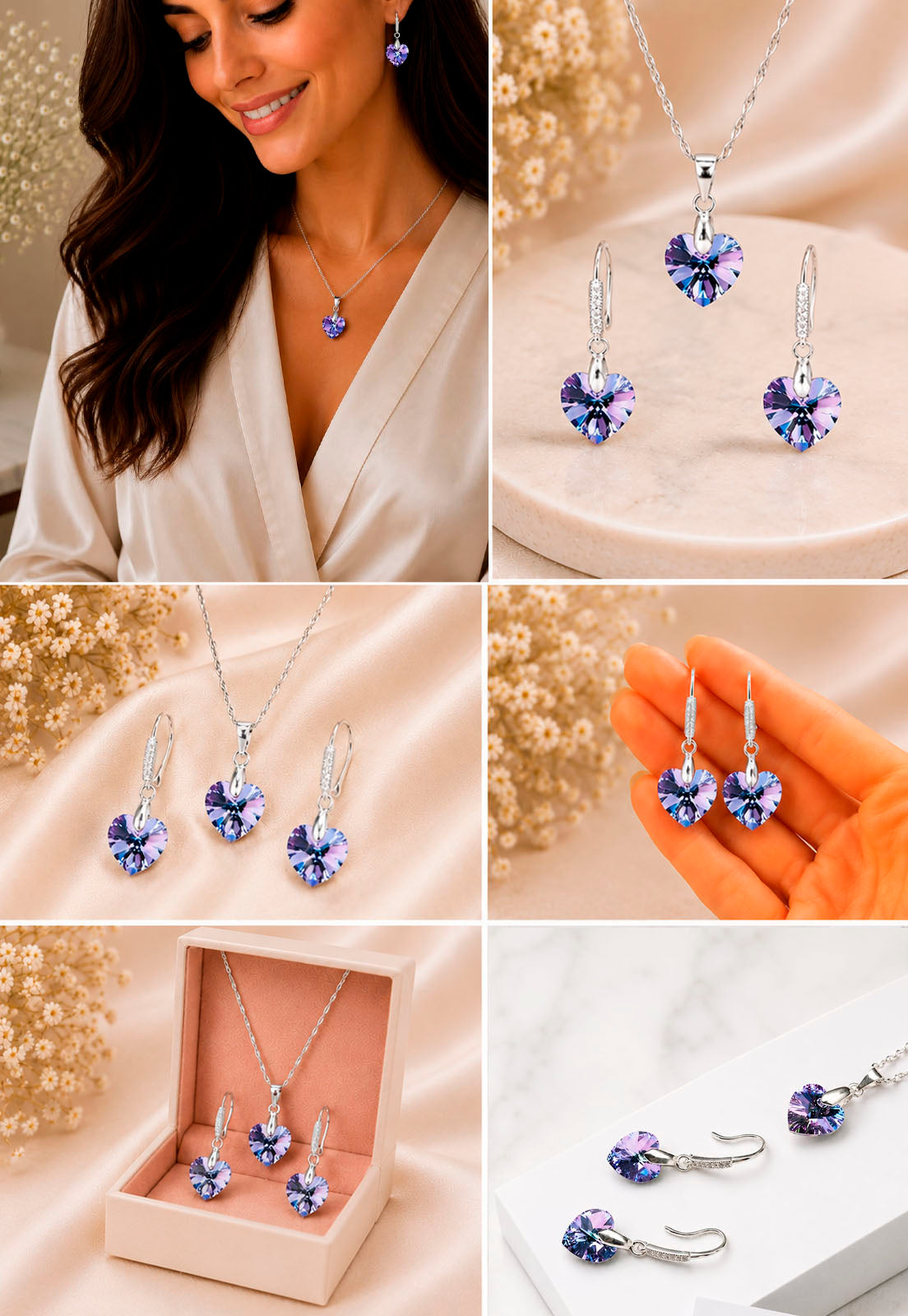 Conjunto Romance Plata 925 Cristal Swarovski® Vitral Light