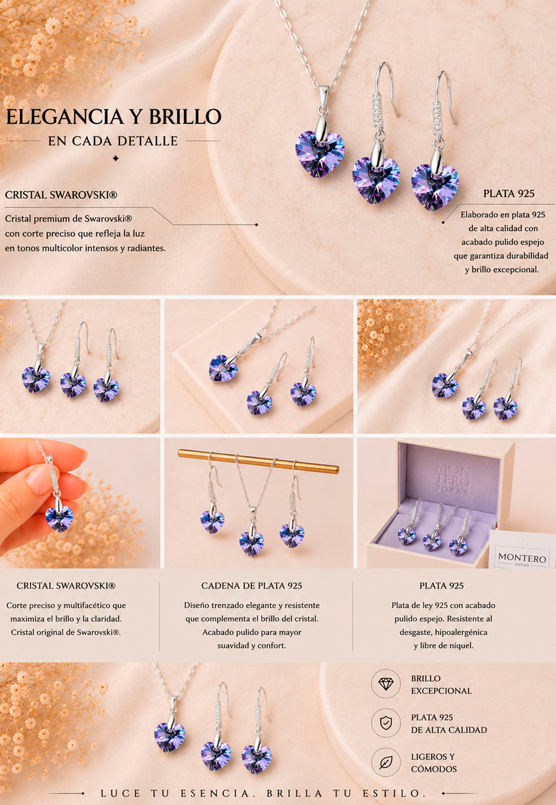 Conjunto Romance Plata 925 Cristal Swarovski® Vitral Light