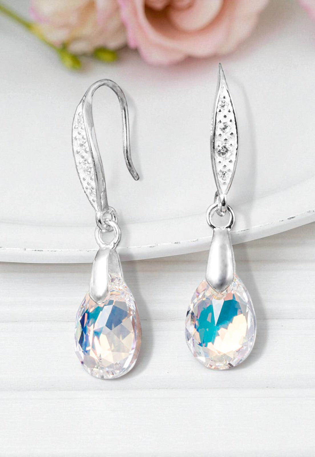 Aros Capricho Plata Italiana 925 Cristal Genuino Aurora Boreal