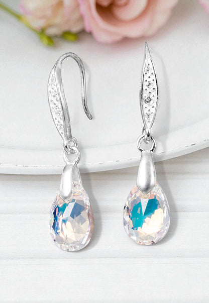 Aros Capricho Plata Italiana 925 Cristal Genuino Aurora Boreal