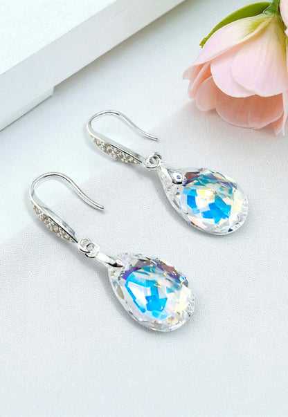 Aros Capricho Plata Italiana 925 Cristal Genuino Aurora Boreal