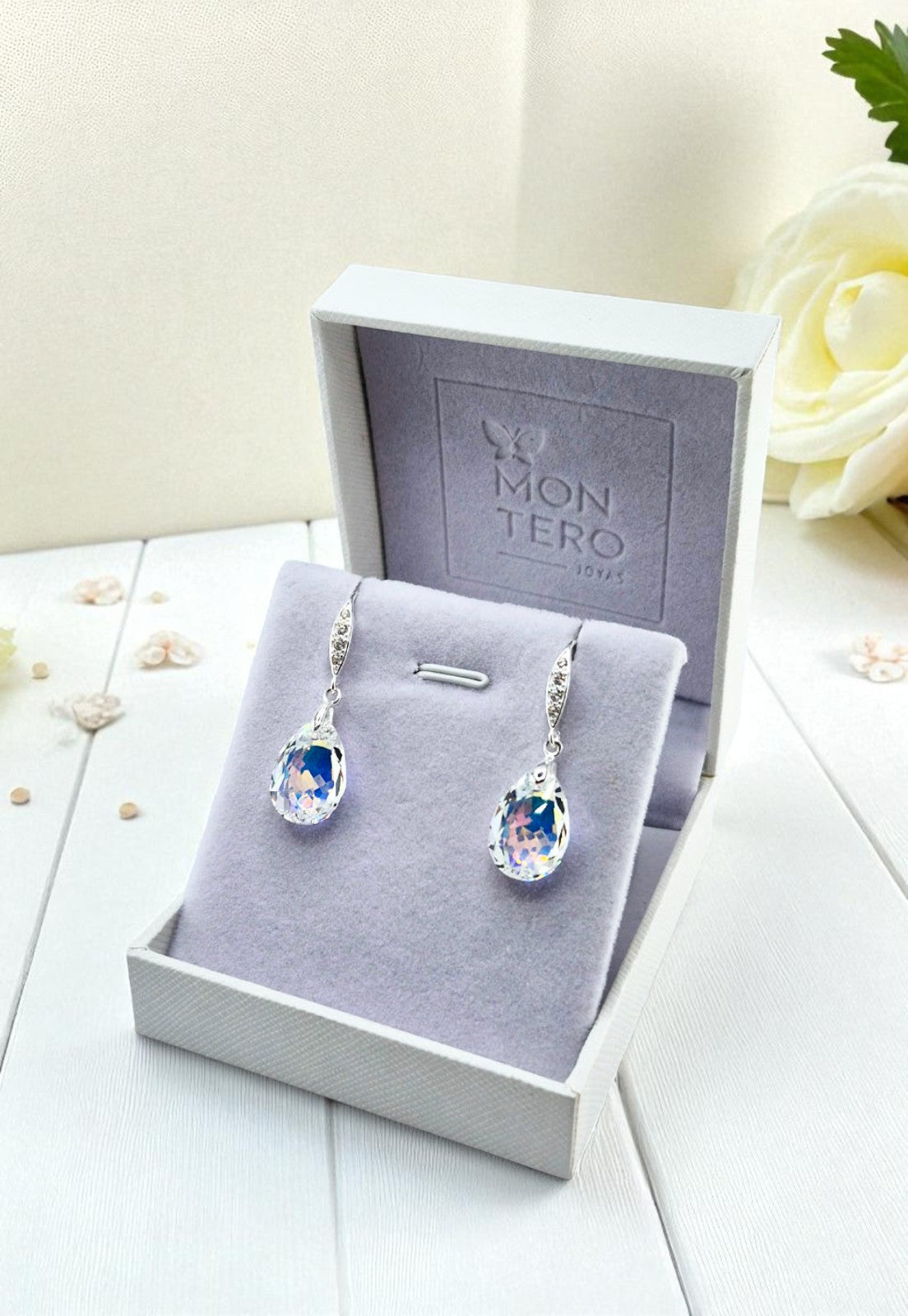 Aros Capricho Plata Italiana 925 Cristal Genuino Aurora Boreal