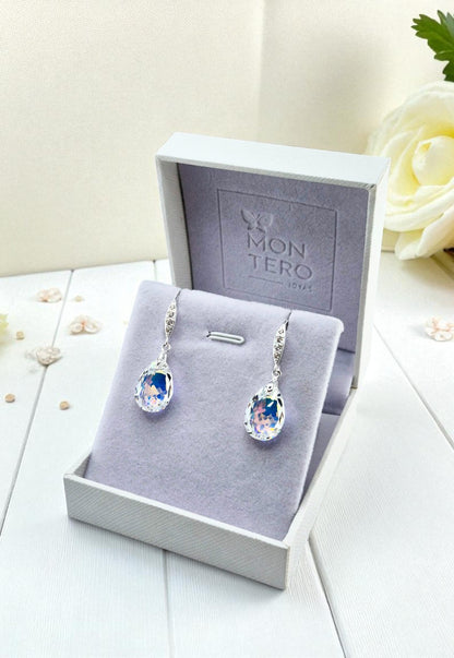 Aros Capricho Plata Italiana 925 Cristal Genuino Aurora Boreal