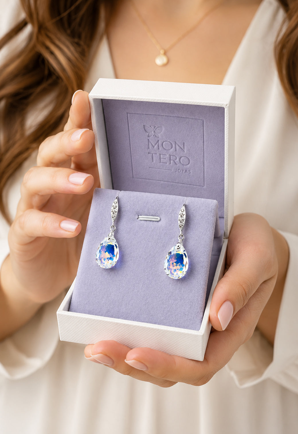 Aros Capricho Plata 925 Cristal Swarovski® Aurora Boreal