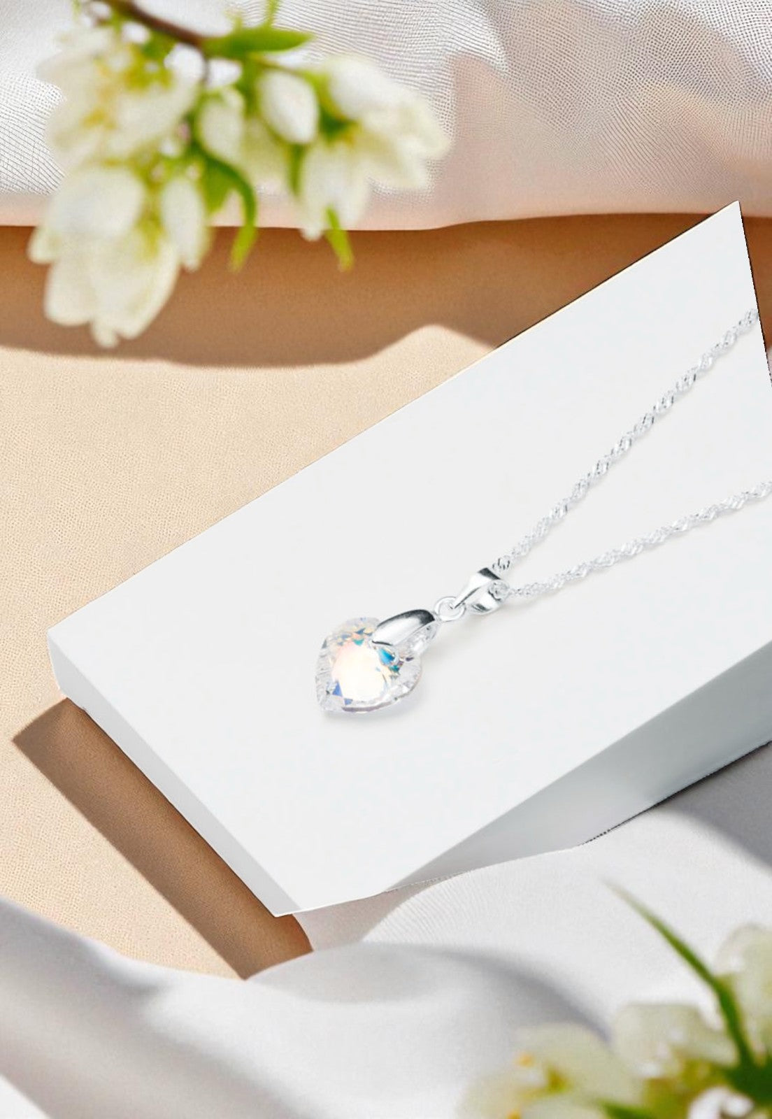 Collar Amor Plata 925 Cristal Genuino Aurora Boreal