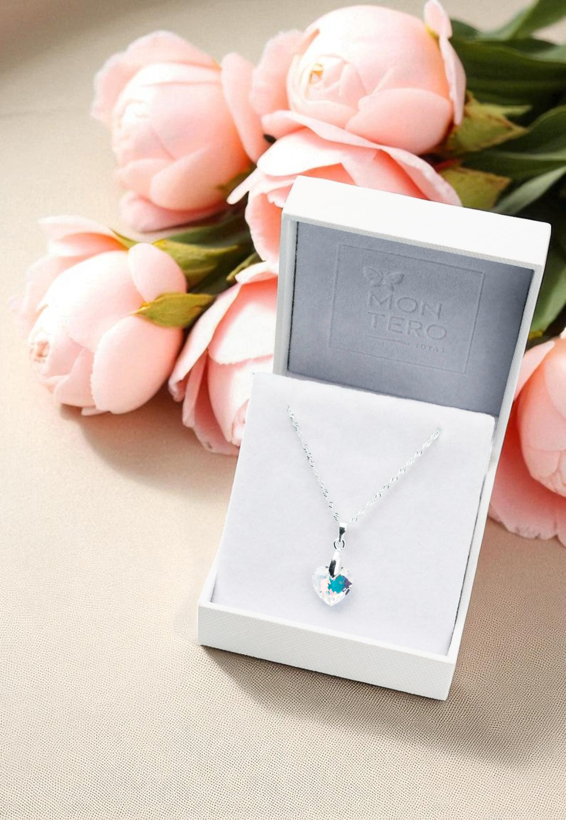 Collar Amor Plata 925 Cristal Genuino Aurora Boreal