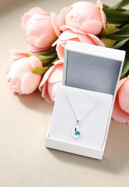 Collar Amor Plata 925 Cristal Genuino Aurora Boreal