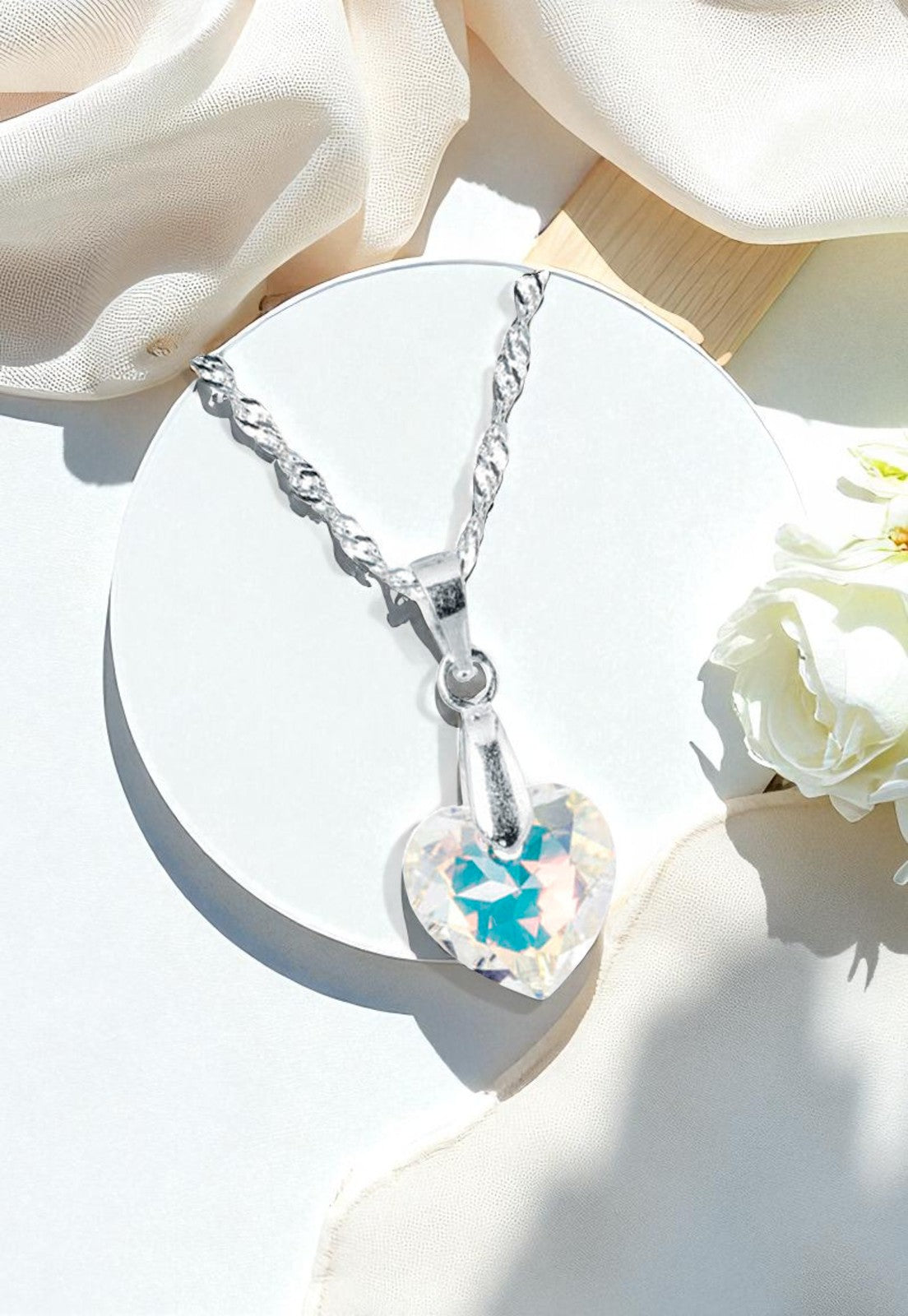 Collar Amor Plata 925 Cristal Genuino Aurora Boreal