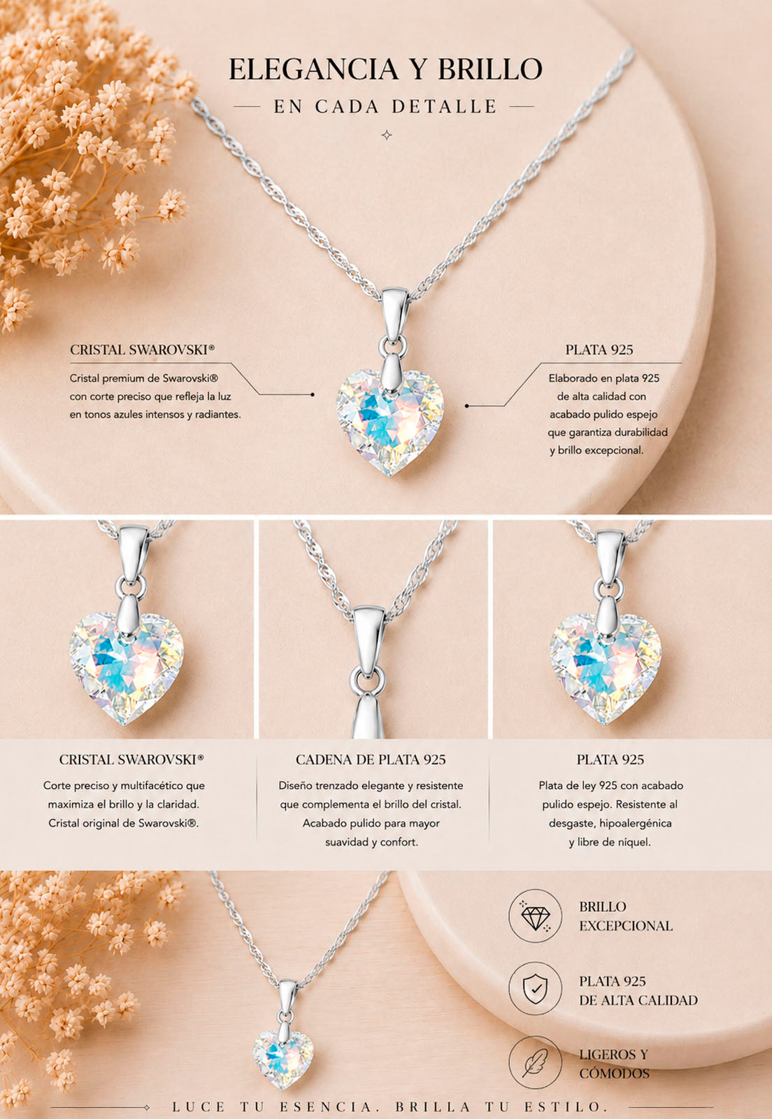 Collar Amor Plata 925 Cristal Swarovski® Aurora Boreal