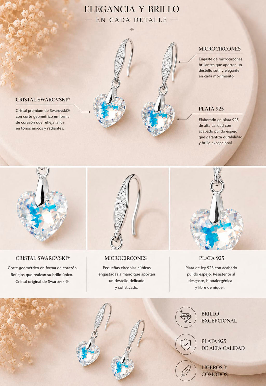 Aros Amor Plata 925 Cristal Swarovski® Aurora Boreal