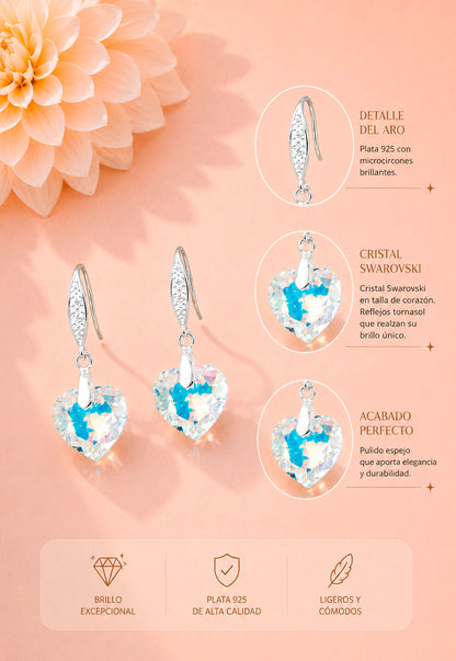 Aros Amor Plata 925 Cristal Swarovski® Aurora Boreal