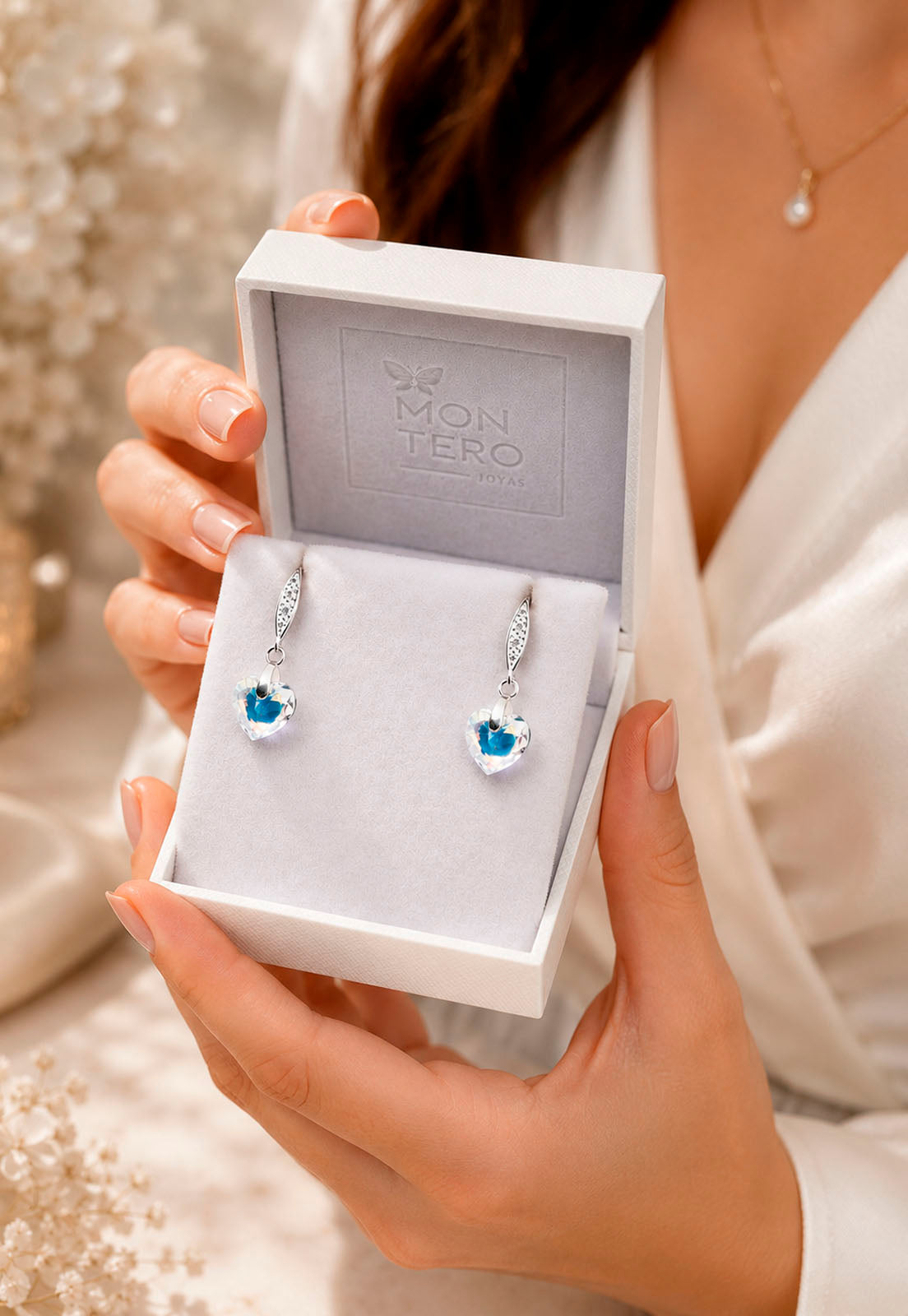 Aros Amor Plata 925 Cristal Swarovski® Aurora Boreal