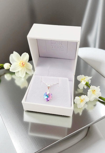 Collar Romance Plata 925 Cristal Genuino Vitral Light